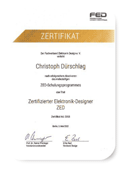 Zertifikat Elektronik Designer ZED Level 4